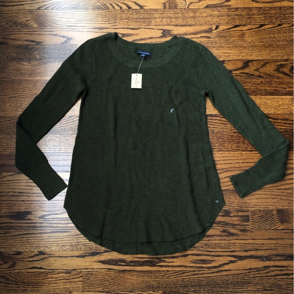 NWT American Eagle Outfitters Small Green Light Ribbed Knit Long Sleeve - Picture 1 of 12